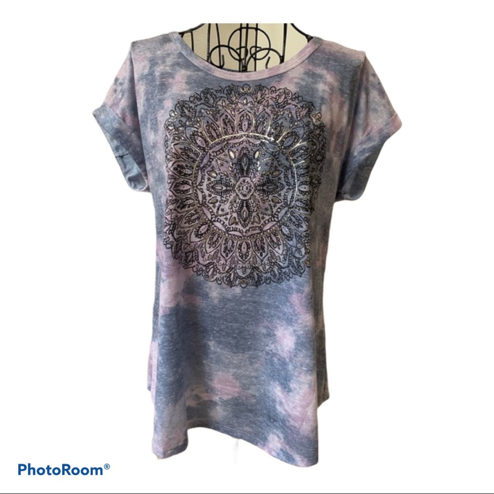 Shirt Sleeve Mosaic Knit Tye Dye Top NWT